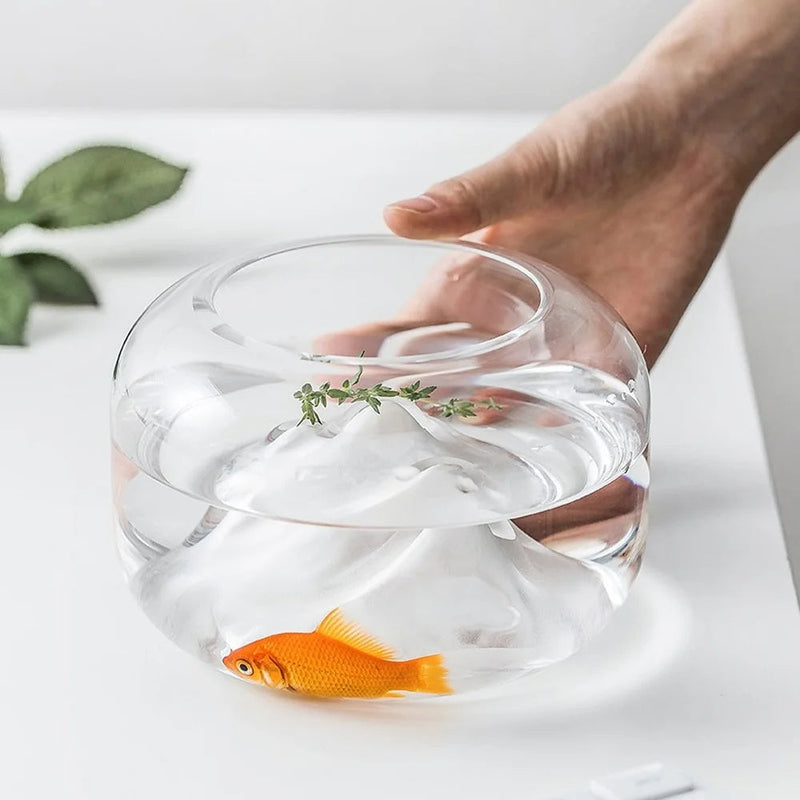 Snow Mountain Aquarium Lamp – Mini Fish Tank Light with Thick Glass Terrarium for Serene Aquatic Decor & Ambient Pet Display