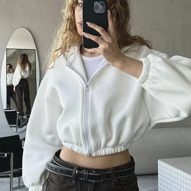 Trendy Y2K Cropped Hoodie Jacket – Zip-Up Loose-Fit Sweatshirt for Fall Street-Style Vibes