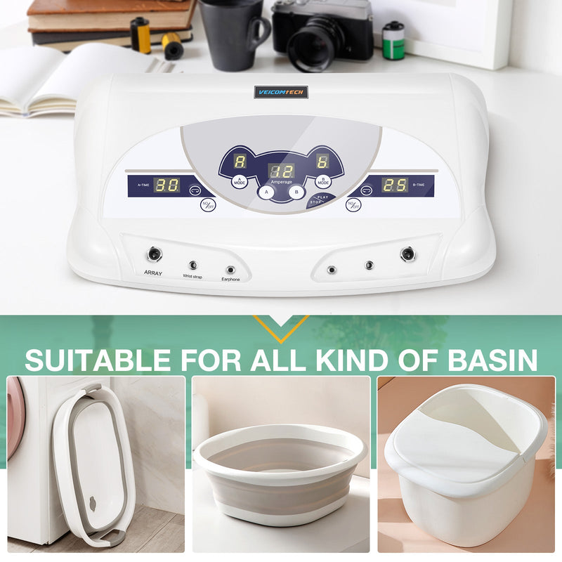 2024 Ionic Foot Bath Detox Machine, Foot Detox Mahcine SPA for 2 Users with MP3 Music Player, Including 2 Earphones, 2 Wrist Straps, 2 Arrays, 5 Foot Basin Liners