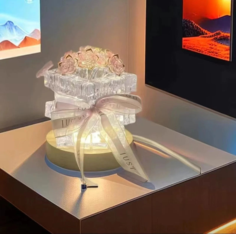 DIY Rose Ice Cube LED Night Light – Handmade Tulip Lamp & Mirror Decor for Birthday & Mother’s Day Gifts