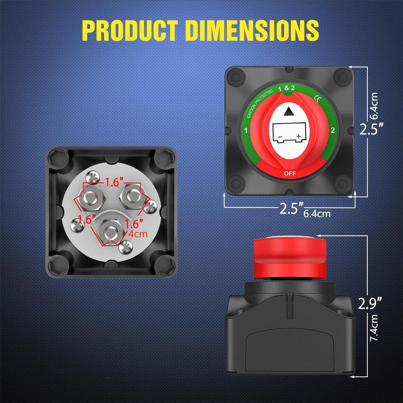 1-2-Both-Off Battery Switch, 12V-48V Battery Disconnect Master Cutoff Switch For Marine Boat Car RV ATV UTV Vehicle, 2 Years Warranty