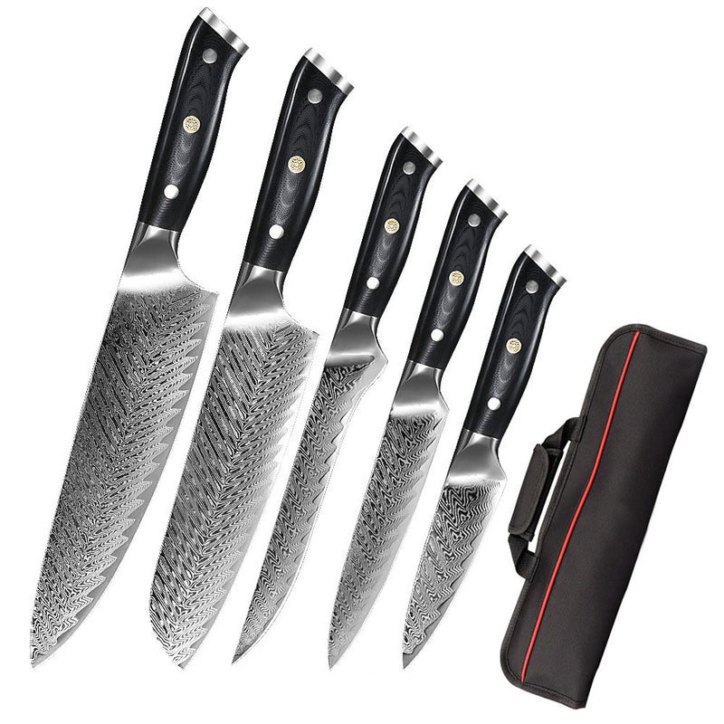 5-Piece Damascus Chef Knife Set with Carry Bag