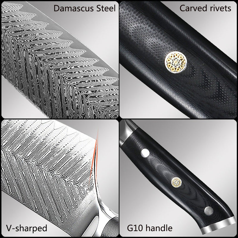 5-Piece Damascus Chef Knife Set with Carry Bag
