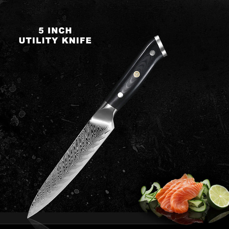 5-Piece Damascus Chef Knife Set with Carry Bag