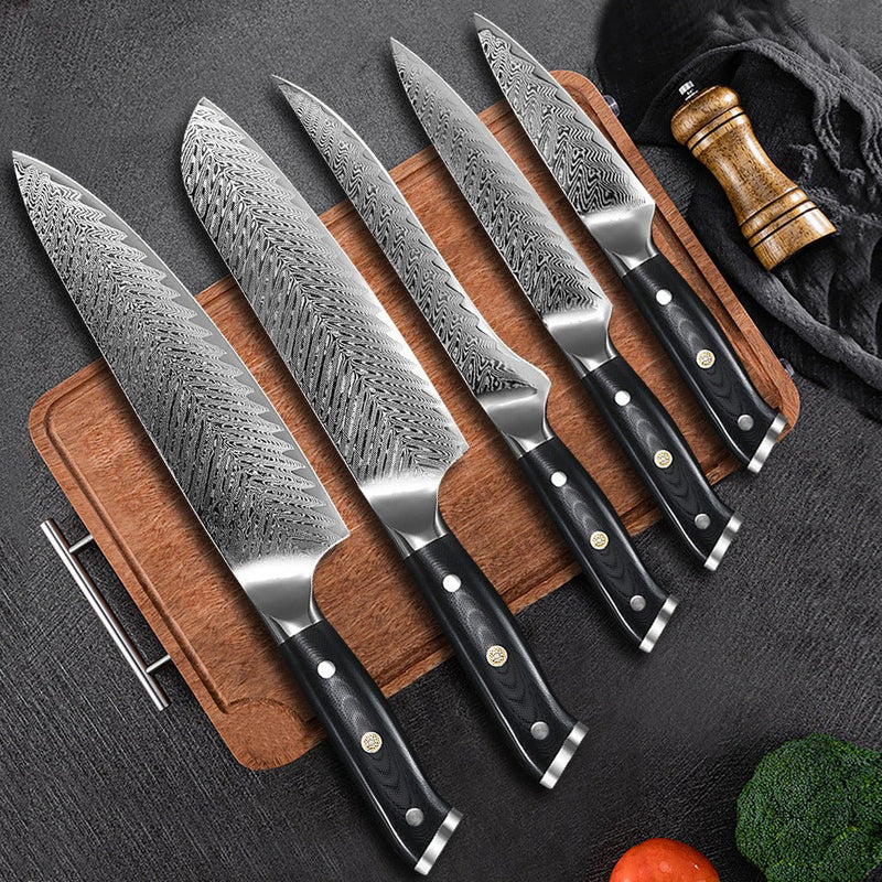 5-Piece Damascus Chef Knife Set with Carry Bag