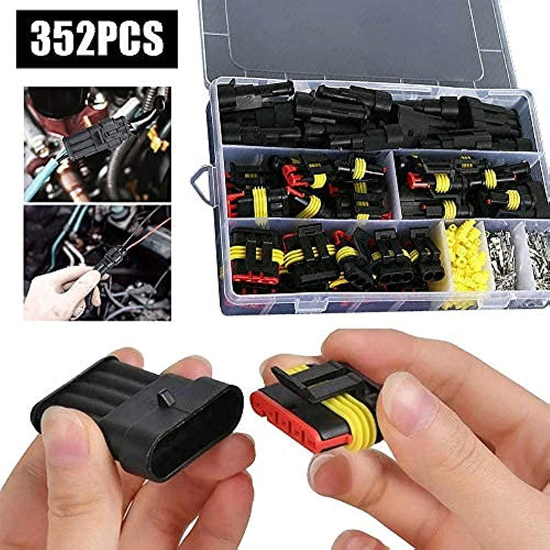 352Pieces Waterproof Wire Connectors Terminals - Automotive Motorcycle Car Truck Boat Electrical Connectors Plug Kit, 1 2 3 4 Pin Harness
