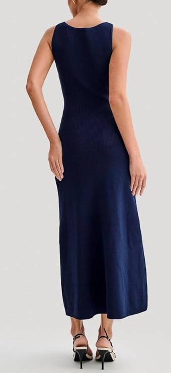 High Slit Knitted Maxi Dress for Women – Apricot Sleeveless Button Detail Bodycon Party Winter Dress