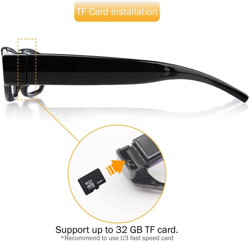 Camera Glasses Full HD 1080p, Video and Photo Shooting Wearable Glasses Camera, Fashion Glasses Mini Video Camera