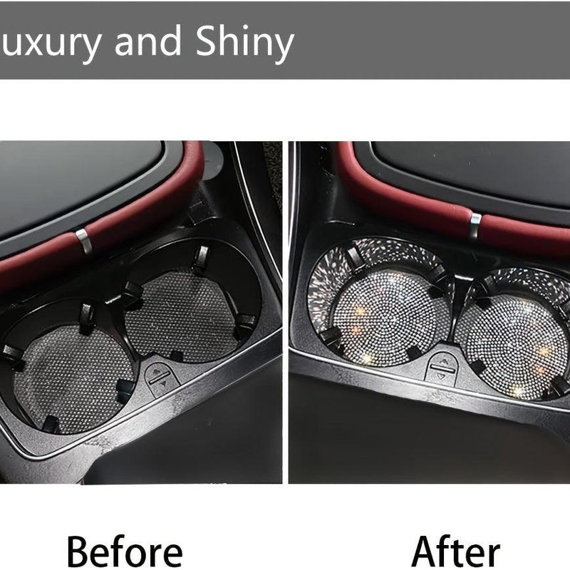 2PCS Multi-functional ArtifDiamond Car Coasters Water Cup Slots Non-slip Pads Silicone Pads Cup Holder Pads Car Gadgets Glitter Car Accessories Women