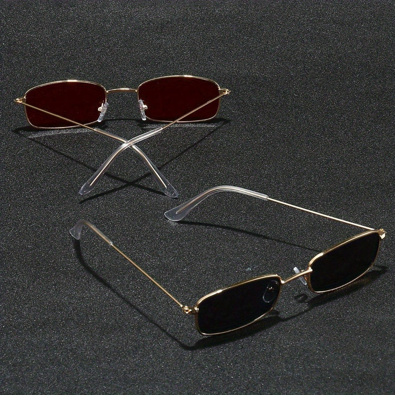 2 Pairs of Trendy Metal Frame Glasses with Vibrant Red and Black Tinted Lenses for Fashion-Conscious Buyers