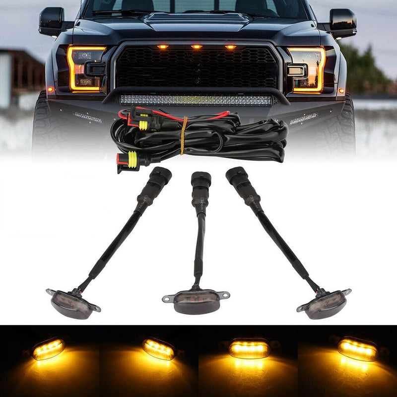 3PCS Raptor Style Smoked Lens Amber LED Front Grille Running Lights For Ford F150