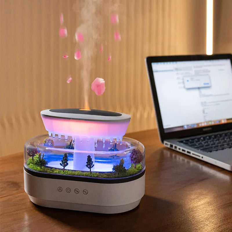Essential Oil Micro Landscape Diffuser – Water Drip Humidifier with 7 Night Lights for Bedroom Aroma Serenity
