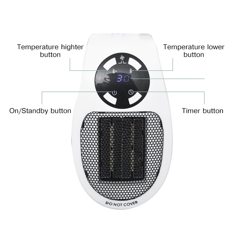 Alpha Heater, Programmable Space Heater with LED Display Wall Outlet Electric Heater with Adjustable Thermostat and Timer for Home Office Indoor