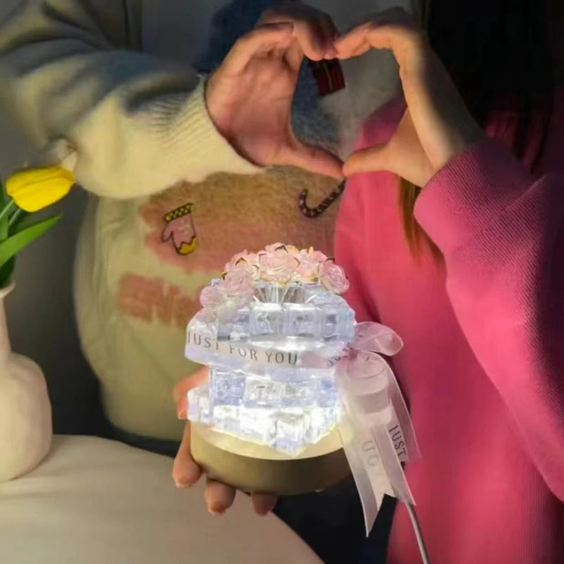 DIY Rose Ice Cube LED Night Light – Handmade Tulip Lamp & Mirror Decor for Birthday & Mother’s Day Gifts