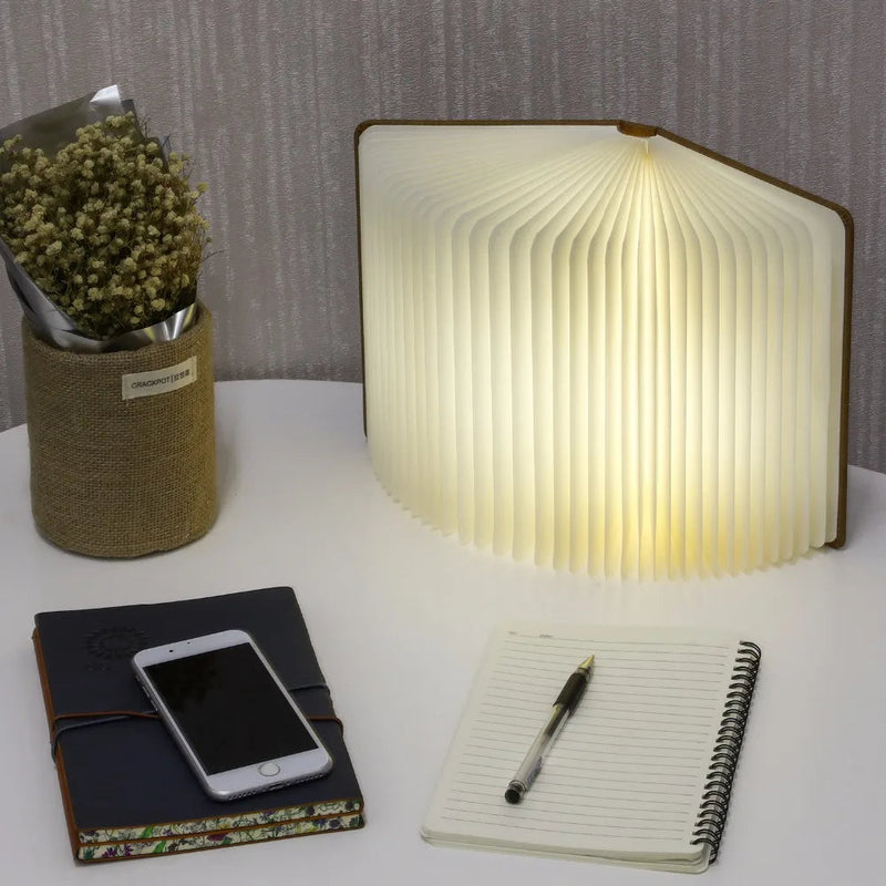 LED Book Night Light – 3D Foldable Wooden Magnetic Lamp with USB Rechargeable Glow