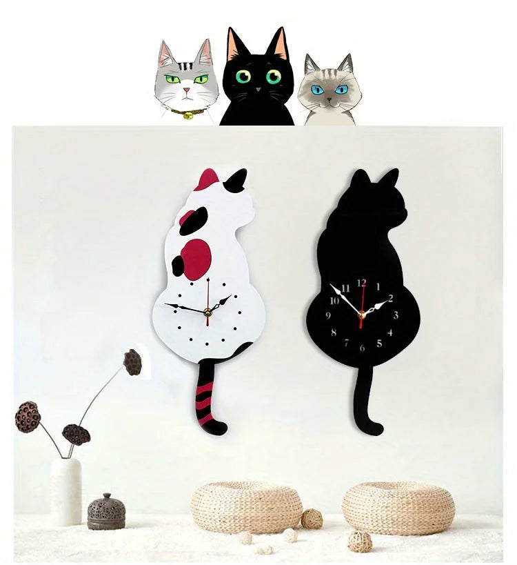 Whimsical Black Cat Pendulum Wall Clock – Moving Tail Home Décor for Bedroom, Café, Office & Cat Lovers
