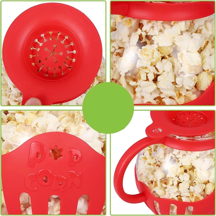 Microwave Glass Popcorn Popper with Silicone Lid – Safe Heat-Resistant Popcorn Maker for Quick, Healthy Snacking at Home