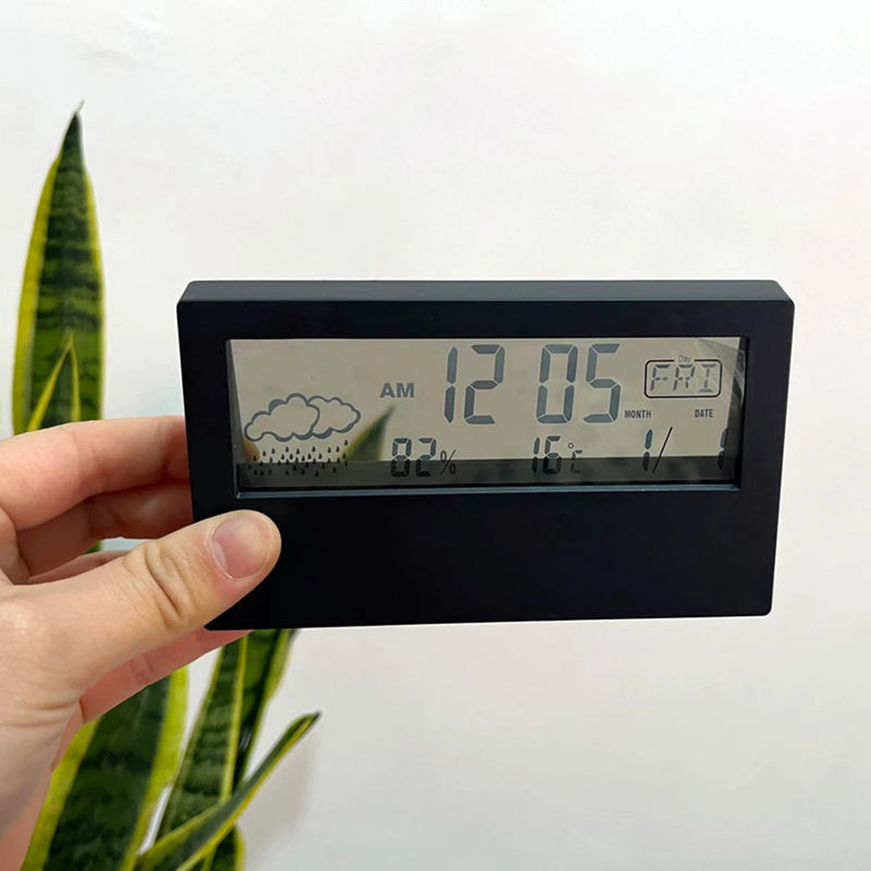 Thermo-Hygrometer Alarm Clock - Electronic Weather Display for Bedroom & Desk
