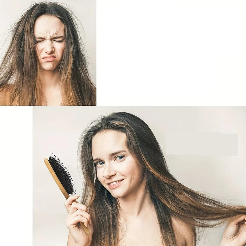 Natural Boar Bristle Hair Brush – Bamboo Handle Anti-Static Detangling Comb for Silky Smooth Hair and Scalp Massage