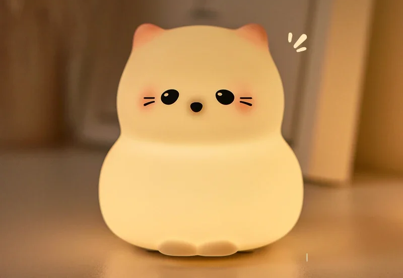 Gluttonous Cat Night Light – Soft Silicone Touch Lamp with Rechargeable Fun & Timer
