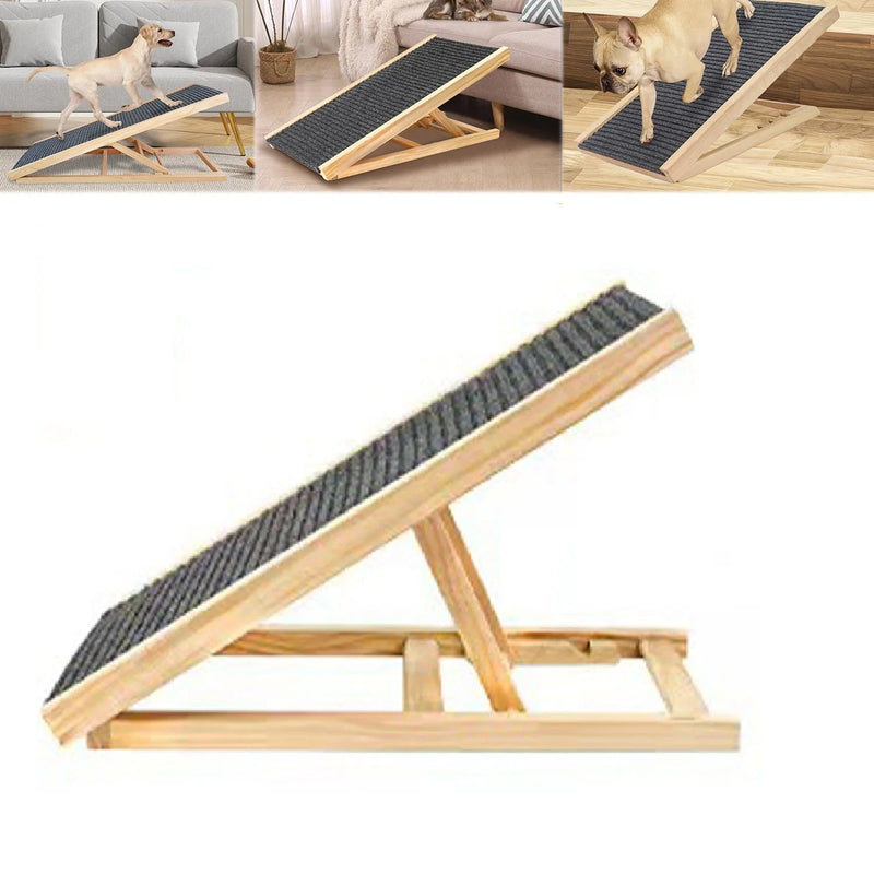 Adjustable Wooden Pet Ramp – Foldable Non-Slip Ladder for Easy Access