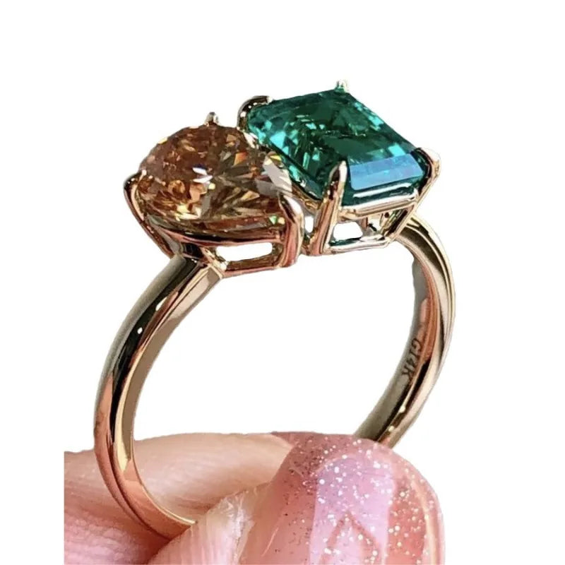 Minimalist Double Zircon Main Stone Ring – Elegant Handmade Ring with Green Yellow Zircon Stone Perfect Statement Jewelry for Everyday Versatile Style