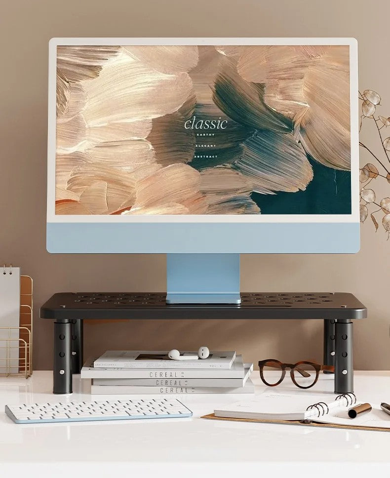 Adjustable Telescopic Computer Monitor Rack – Elevate Your Screen to Reduce Neck Strain with Sleek Desk Organizer Storage Stand