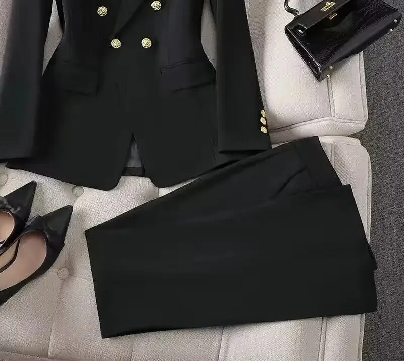 White Women's Double Breasted Business Suit – Western-Style Long Trousers Set for High-End Work Occasions