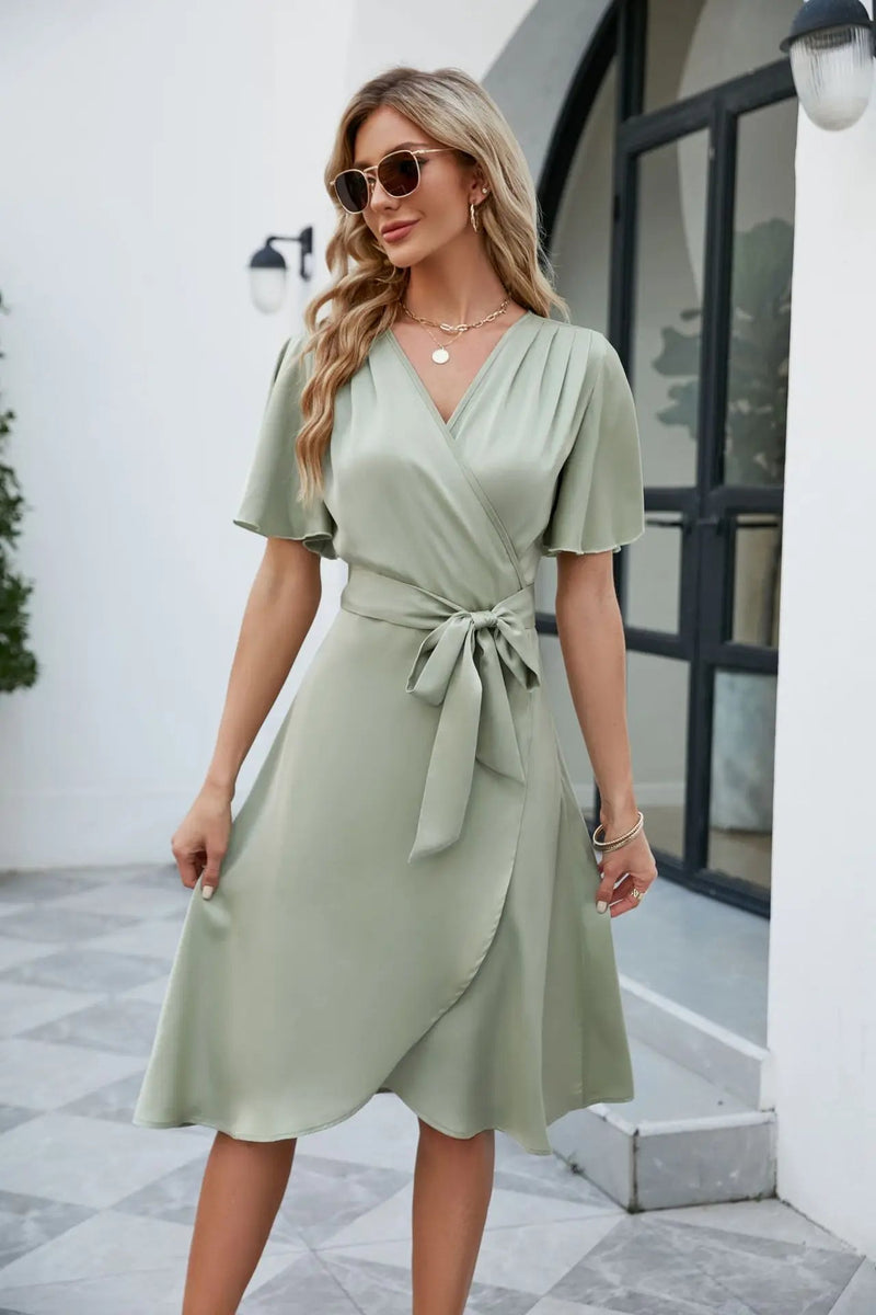 V-Neck Summer Midi Sundress – Slim A-Line Beach Dress with Flattering Fit, Breezy Splits & Feminine Vibes