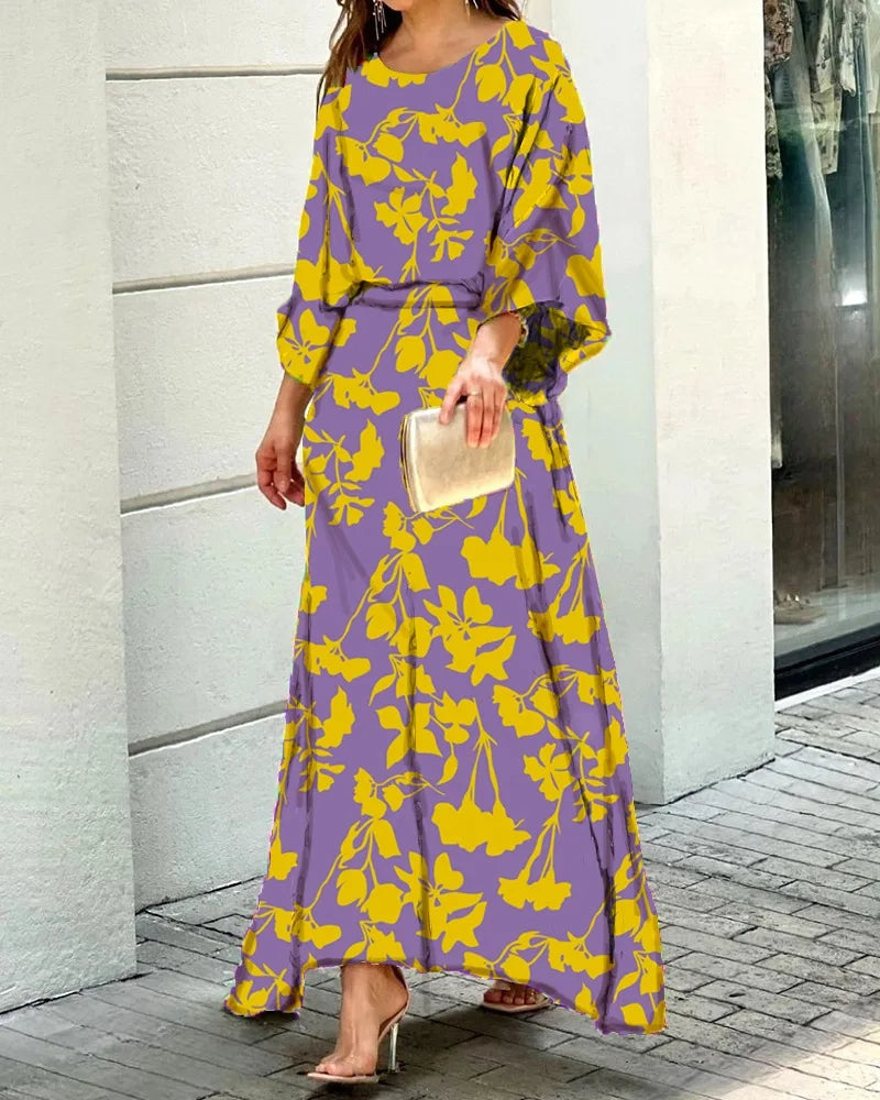 Floral Vacation Dress Set – 2-Piece Maxi Skirt & Blouse with Big Swing Hem for Summer Holiday Style