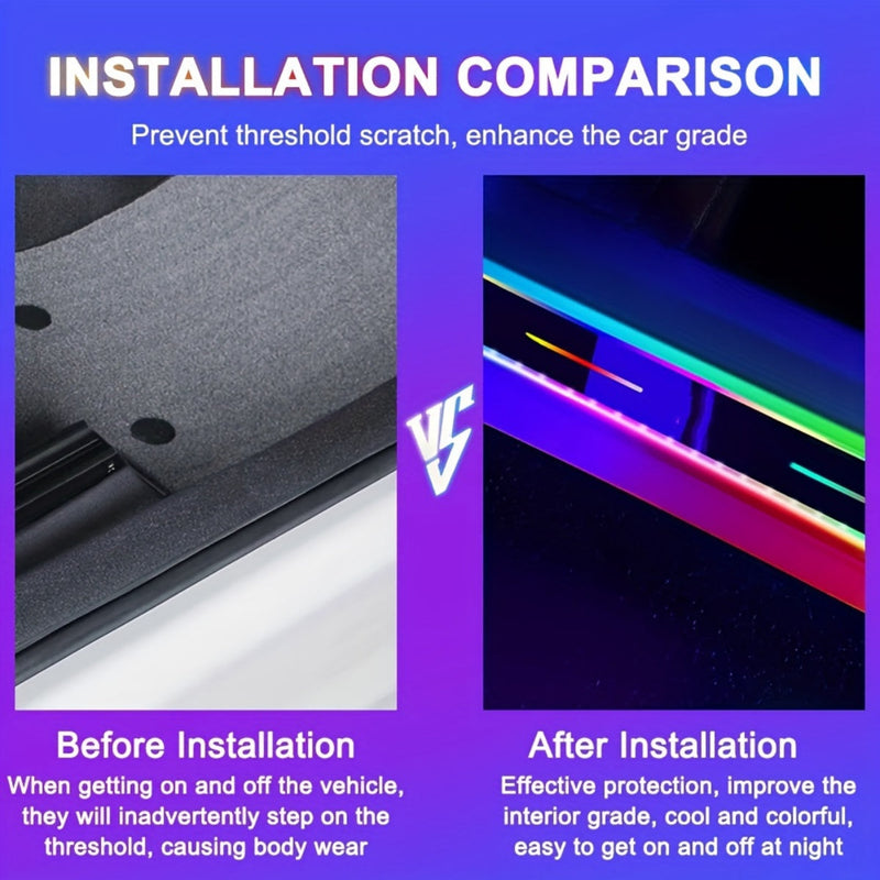 4pcs/set Wiring Free LED Car Door Sill Lights - RGB Car Pedal Pathway Light with USB Wireless Neon Welcome Courtesy Decorative Lights