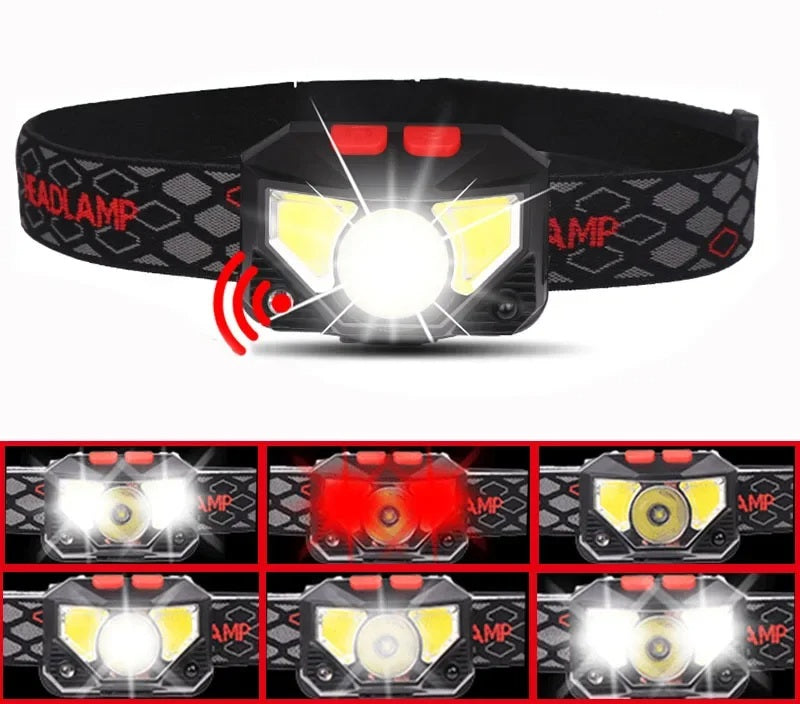 USB Rechargeable LED Headlamp – Bright Sensor-Activated Head Torch for Fishing, Hiking, Emergency Search, or Camping Adventure Use