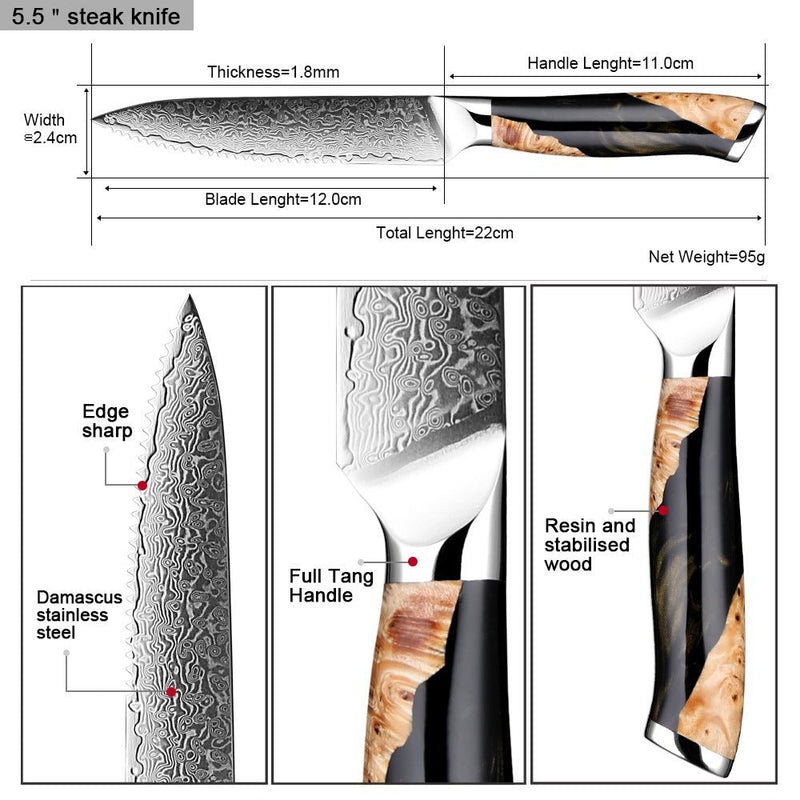 6-Piece Serrated Damascus Steak Knife Set