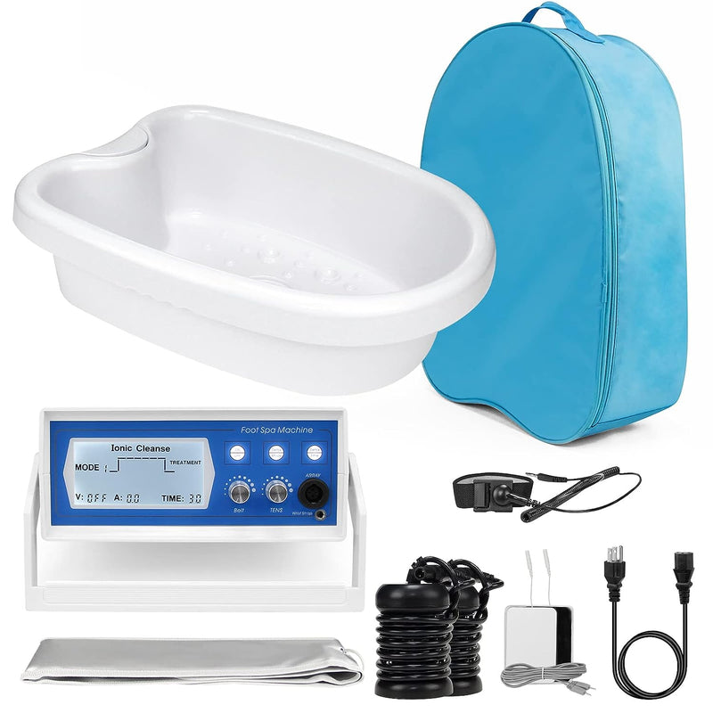 2024 Upgrade Ionic Foot Bath Detox Machine,  3 in1 Detox Foot SPA System with Wrist Strap, Far Infrared Waistbelt, Array and 2 Pads (Blue + Tub)