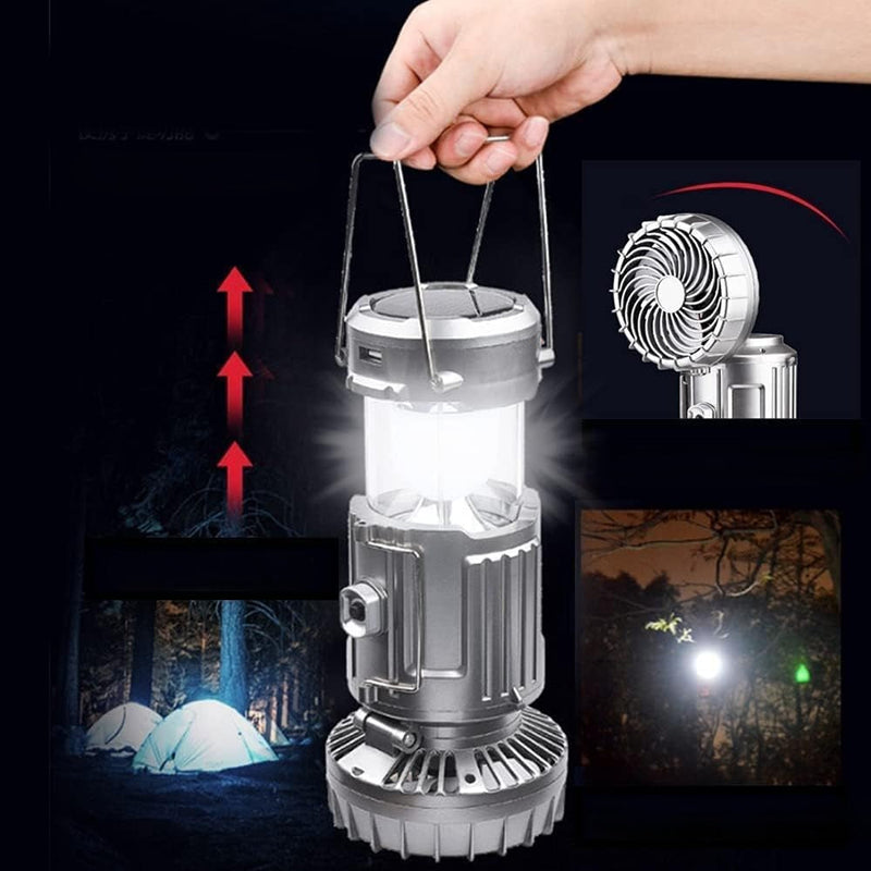 Rechargeable Camping Lantern & Fan – Multifunctional LED Light with Solar Charging, Emergency Power, & Outdoor Portability