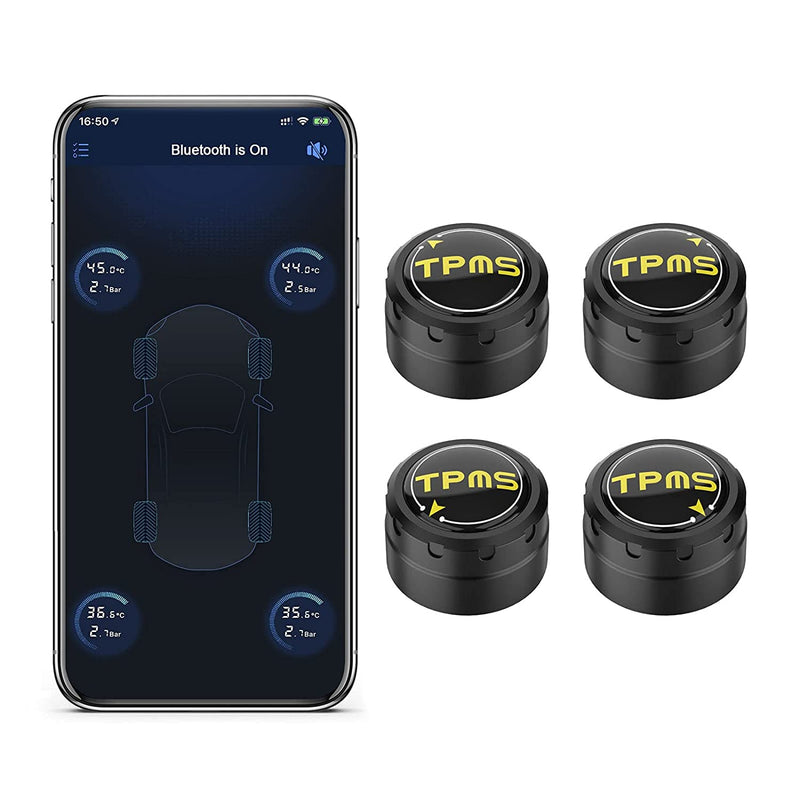 External Tire Pressure Monitor Supports Bluetooth 5.0 - 4 External Sensors TPMS, Support iOS and Android, Real-Time Displays Pressure and Temperature