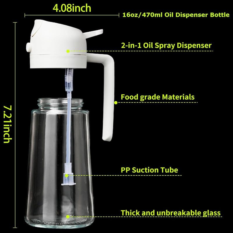 2-in-1 Oil Dispenser Bottle | Oil Sprayer and Dispenser | Healthy Cooking