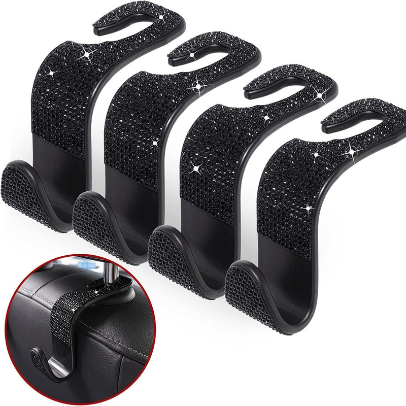 4pcs Crystal Bling Rhinestone Car Back Seat Headrest Hooks Car Purse Bag Holder, Bling Car Interior Accessories For Women And Men