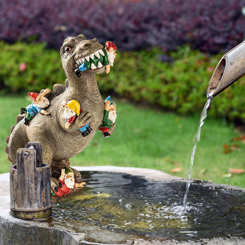 Dinosaur Eating Gnomes Garden Statue