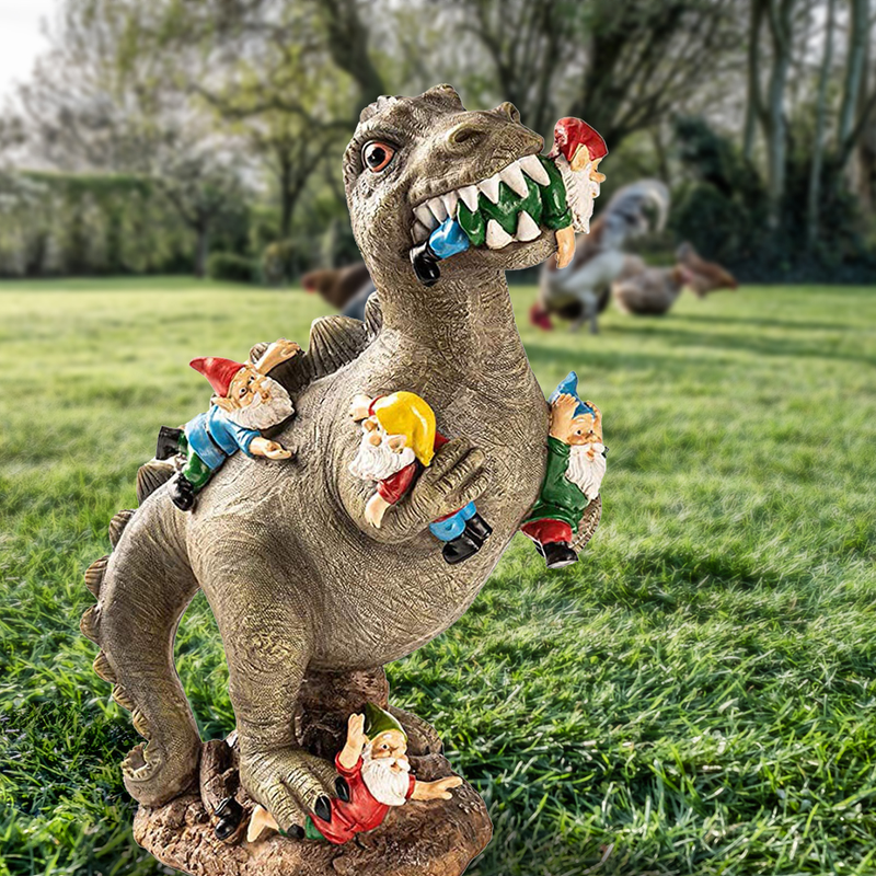 Dinosaur Eating Gnomes Garden Statue
