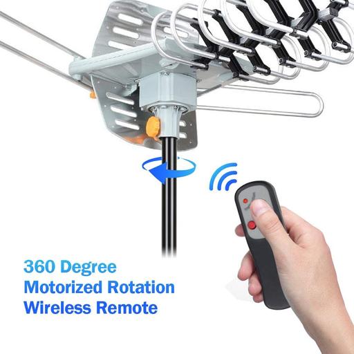 990 Mile Range Outdoor TV Antenna, 360° Motorized Rotaion