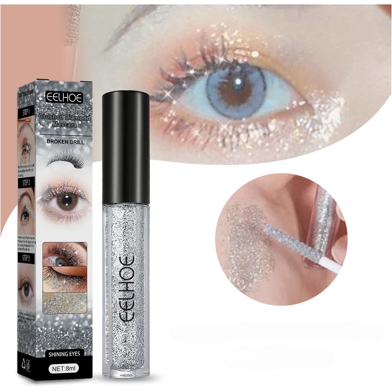 Diamond Glitter Mascara – Waterproof Galaxy Silver Sequins for Thick, Long-Lasting Eyelashes with Intense Curl Shine