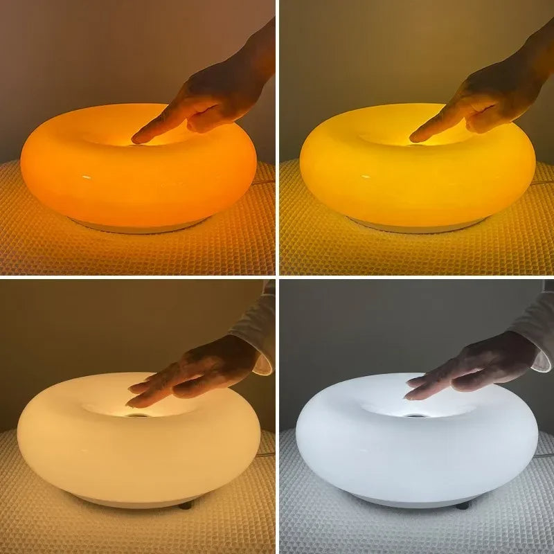 Minimalist Donut Glass Desk Lamp – French Cream-Style Touch Switch Atmosphere Light