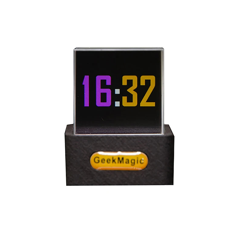 Smart Weather Station with Digital Clock - Glass Cube Holographic Photo Display & Animated GIF Album for Stylish Modern Desktops