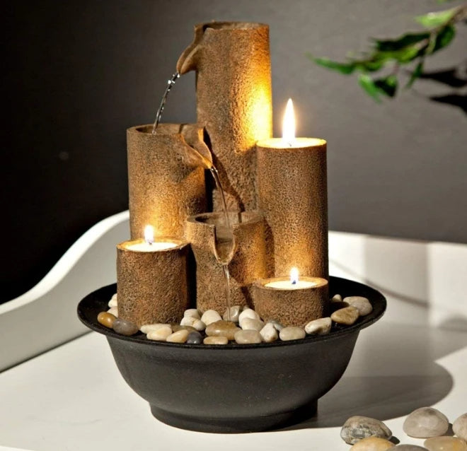 Zen Glow Candle Tabletop Fountain – Tranquil 3-Tier Waterfall with Candlelight for Serenity & Style