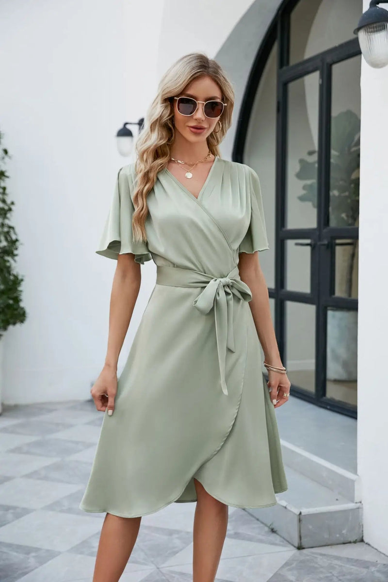 V-Neck Summer Midi Sundress – Slim A-Line Beach Dress with Flattering Fit, Breezy Splits & Feminine Vibes
