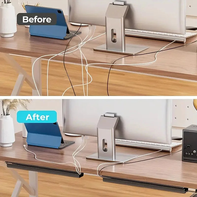 No-Drill Desk Cable Organizer Tray – Under Desk Cable Management & White Wire Protector for Clutter-Free Workspaces