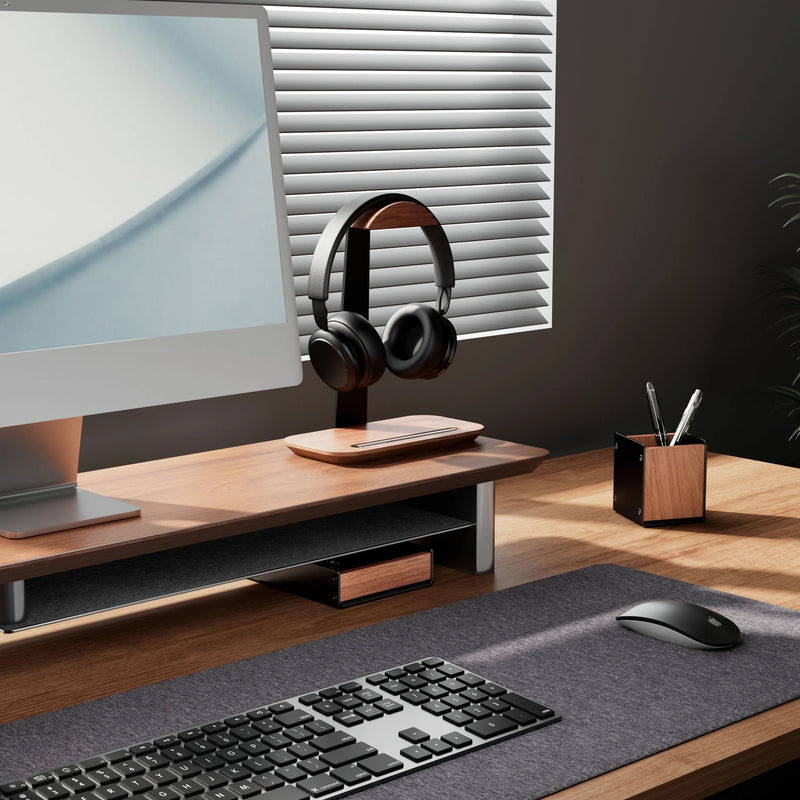 Textured Walnut Organizer Box - Multi-Functional and High-Capacity Wooden Storage for Modern Desktops