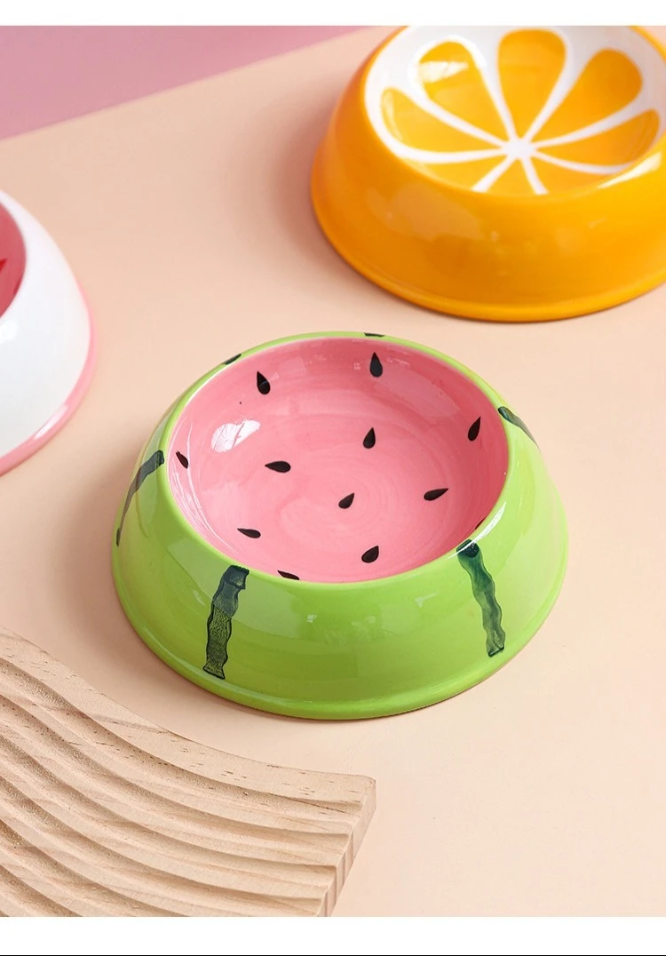Fruit-Themed Ceramic Pet Bowl – Anti-Tip Food & Water Feeder in Watermelon, Strawberry & More