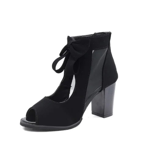 Chunky Heel Summer Sandals for Women – Open Toe Lace-Up Platform Design with Zipper & All-Day Comfort